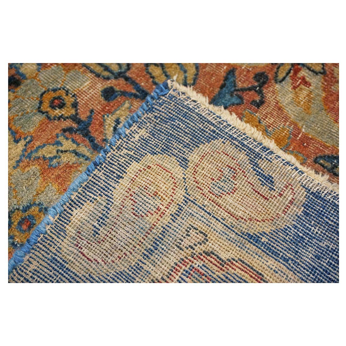 Antique Persian Yazd Wool 12x19 Tan & Blue Handmade Area Rug #9902008