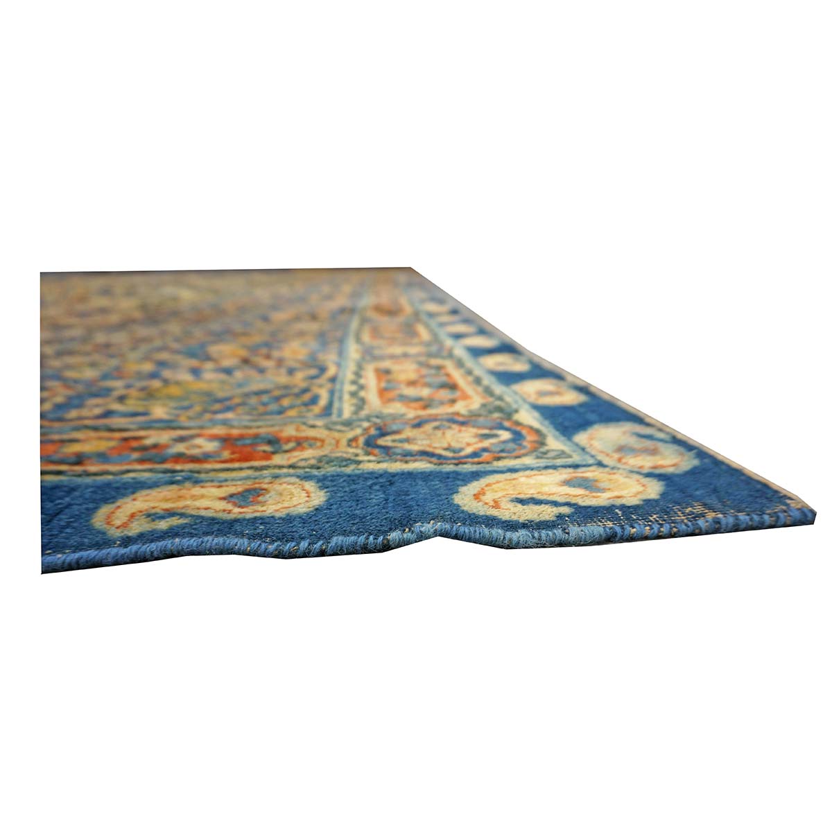 Antique Persian Yazd Wool 12x19 Tan & Blue Handmade Area Rug #9902008