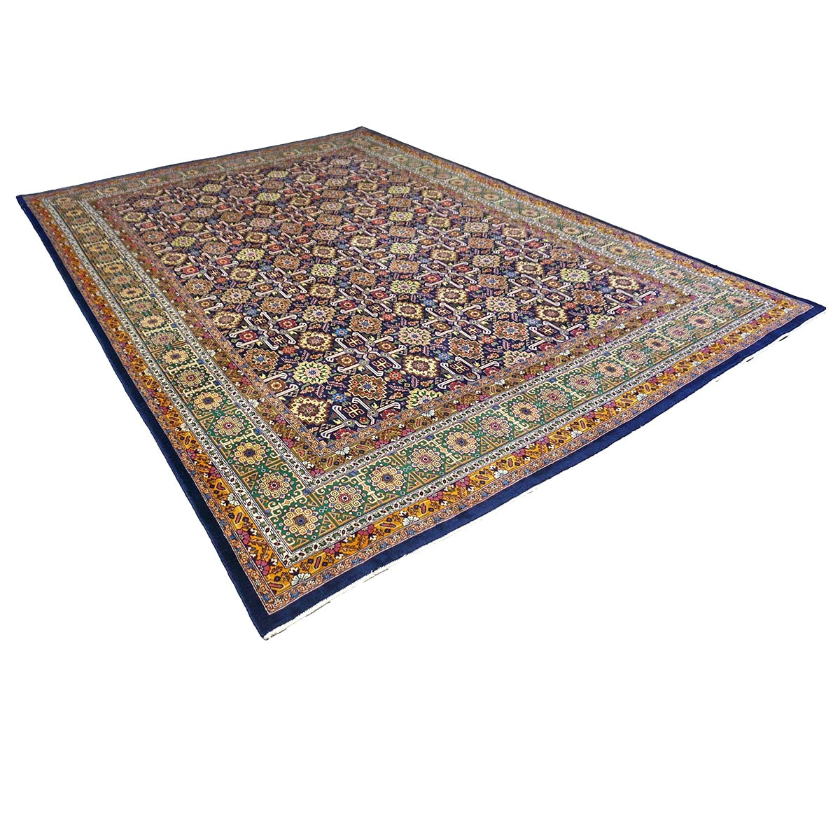 Antique Persian Tabriz Gobeh Wool 8x11 Navy, Yellow & Green Handmade Area Rug #9902032
