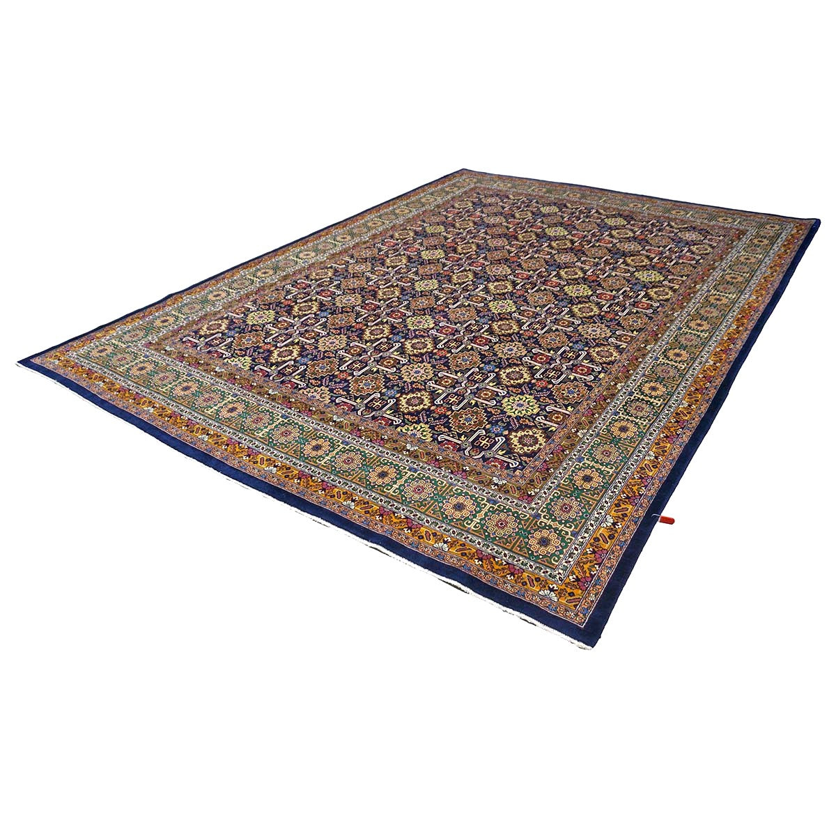Antique Persian Tabriz Gobeh Wool 8x11 Navy, Yellow & Green Handmade Area Rug #9902032