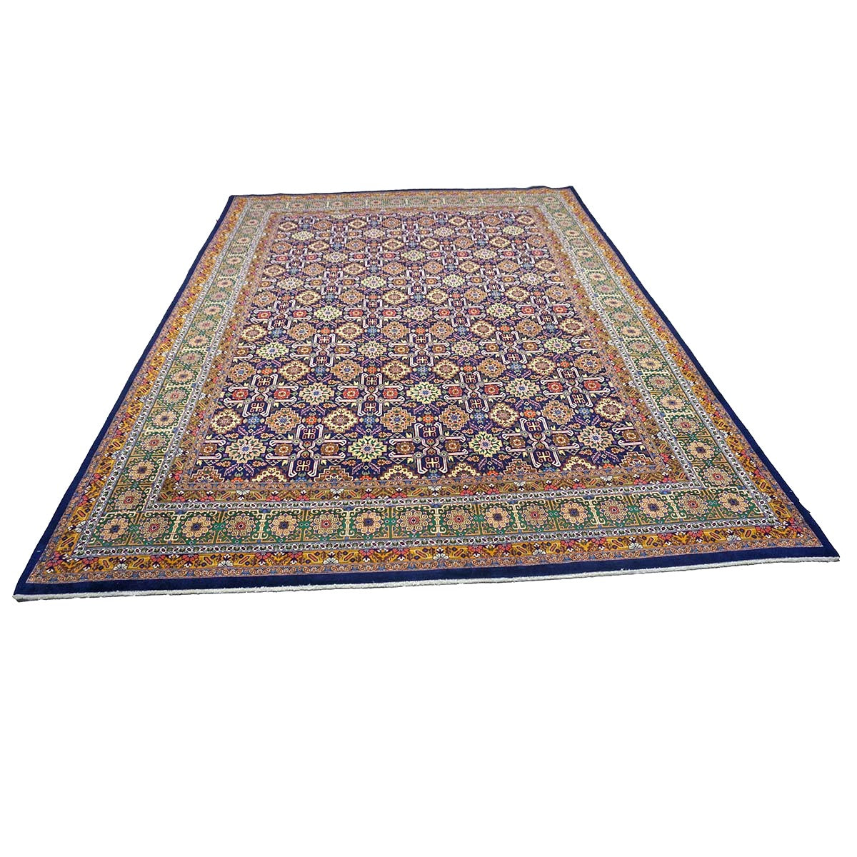 Antique Persian Tabriz Gobeh Wool 8x11 Navy, Yellow & Green Handmade Area Rug #9902032