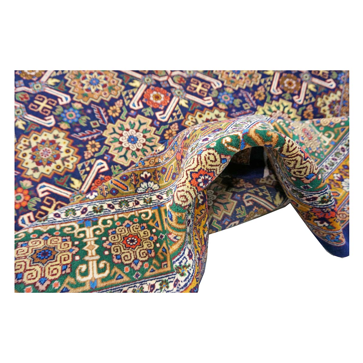 Antique Persian Tabriz Gobeh Wool 8x11 Navy, Yellow & Green Handmade Area Rug #9902032
