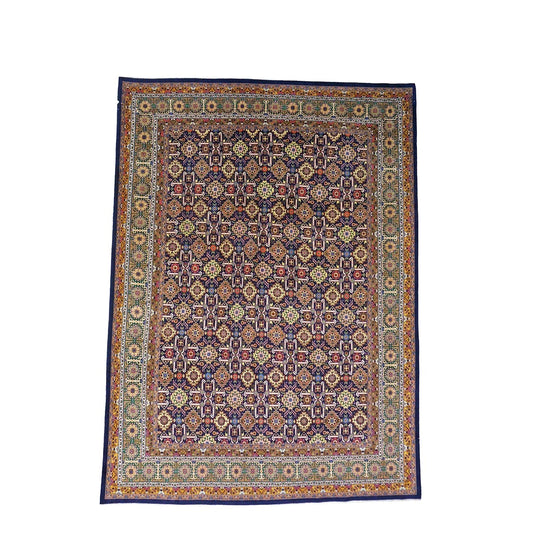 Antique Persian Tabriz Gobeh Wool 8x11 Navy, Yellow & Green Handmade Area Rug #9902032