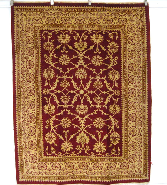 Persian Tabriz Wool 6X7 Red, Taupe & Ivory Handmade Area Rug #9902039
