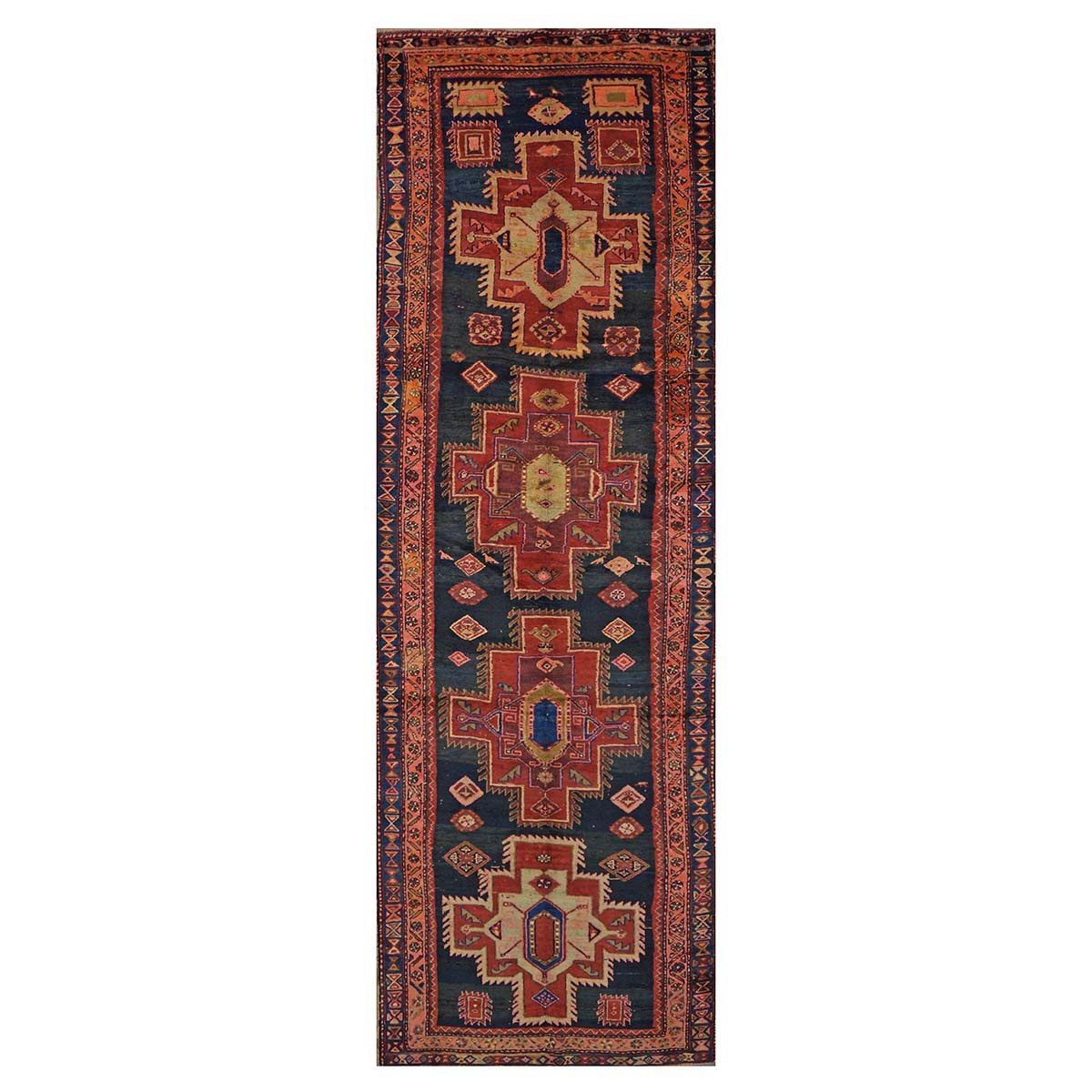 Antique Persian Meshkin Wool 4x13 Black & Red Handmade Gallery Rug #9902043