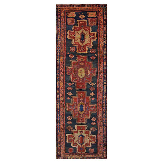 Antique Persian Meshkin Wool 4x13 Black & Red Handmade Gallery Rug #9902043