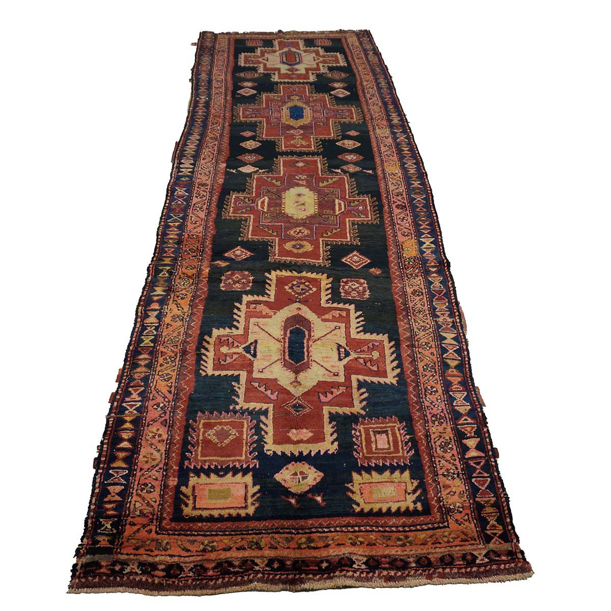 Antique Persian Meshkin Wool 4x13 Black & Red Handmade Gallery Rug #9902043