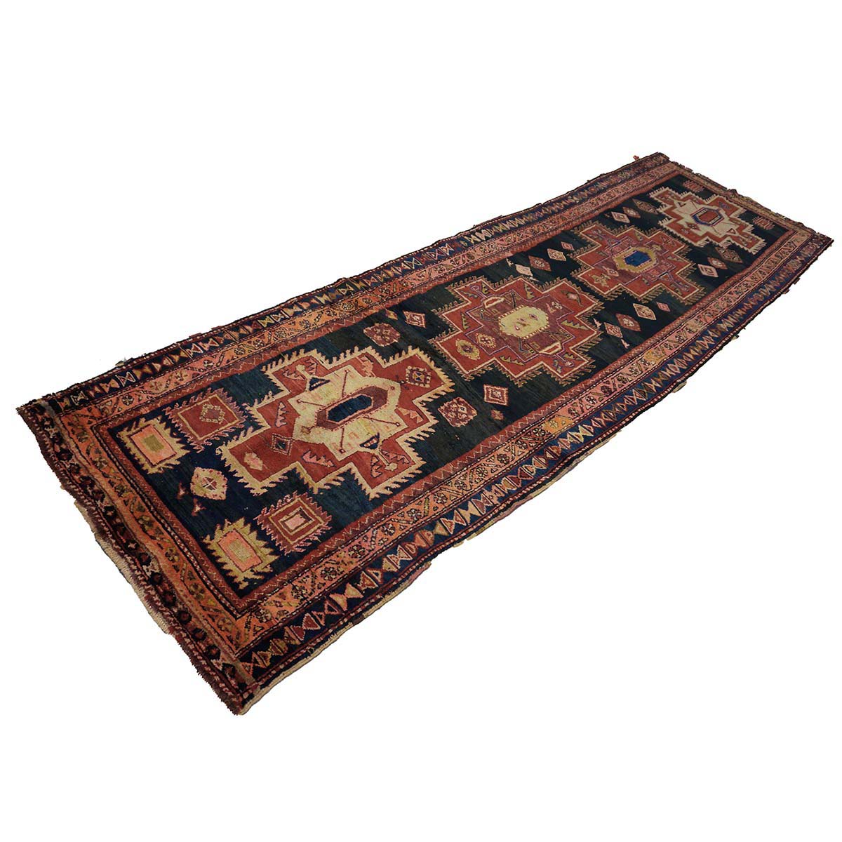 Antique Persian Meshkin Wool 4x13 Black & Red Handmade Gallery Rug #9902043