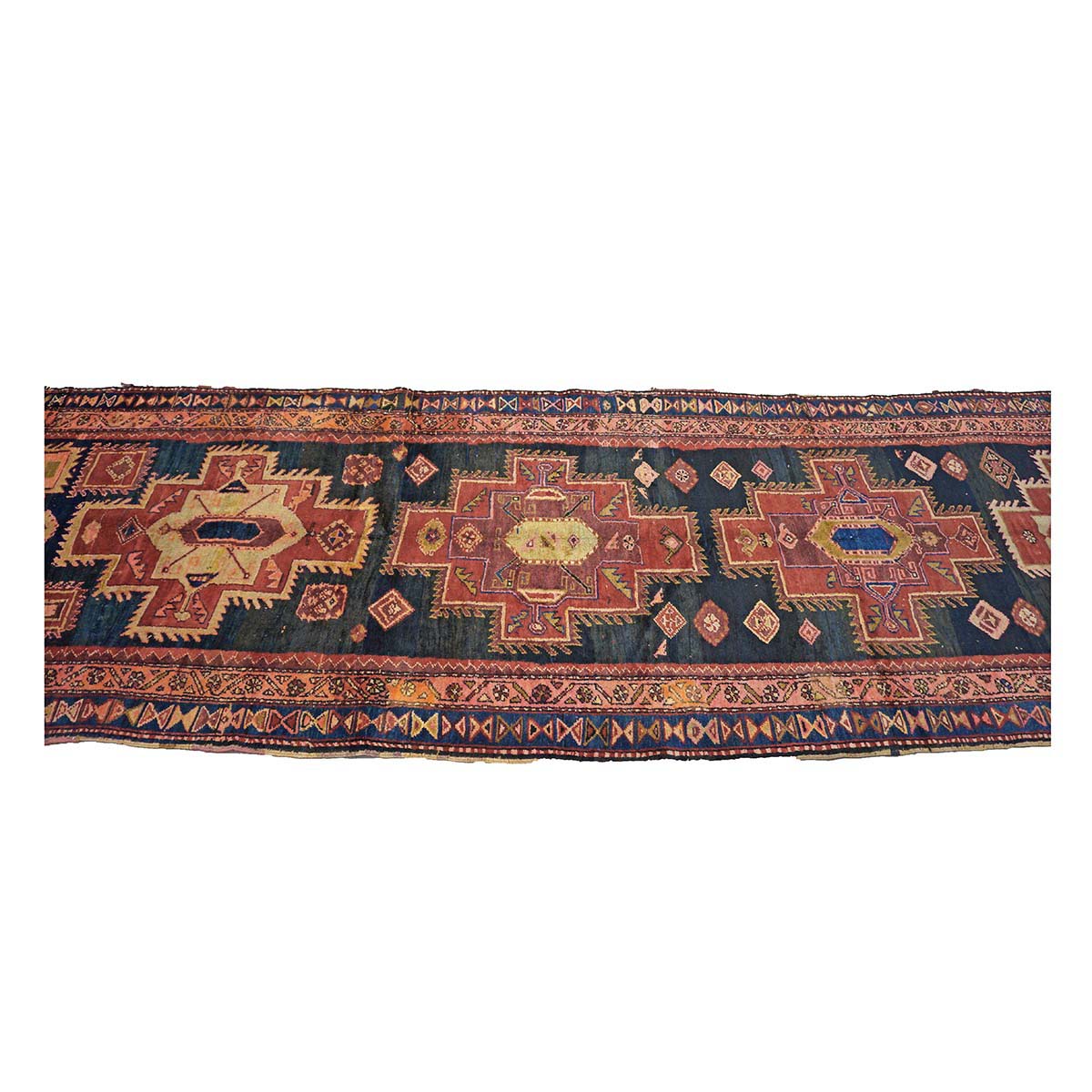 Antique Persian Meshkin Wool 4x13 Black & Red Handmade Gallery Rug #9902043