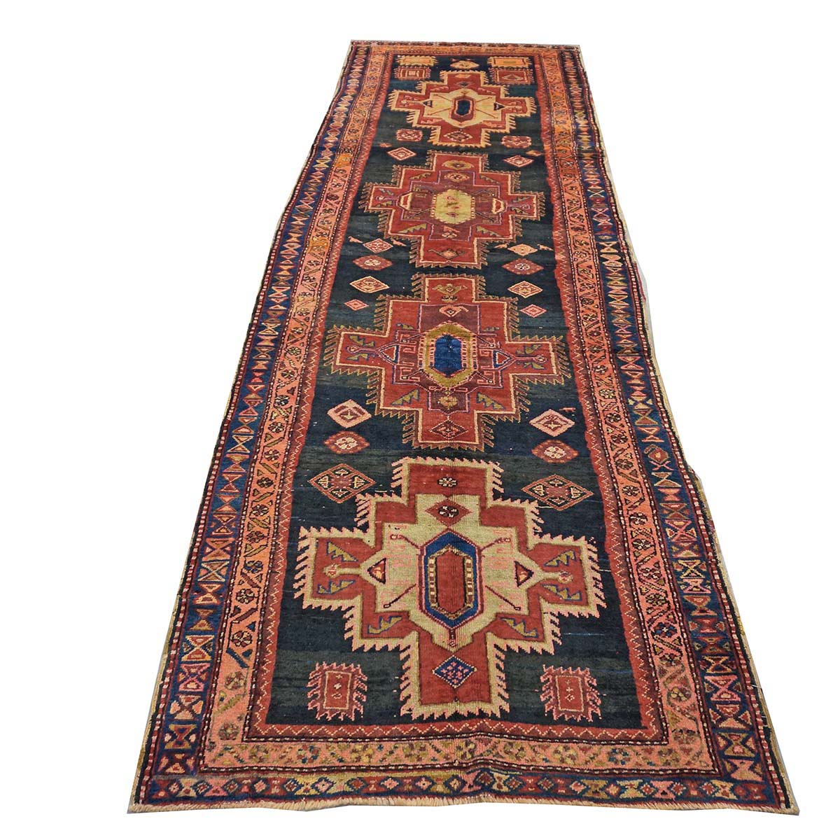 Antique Persian Meshkin Wool 4x13 Black & Red Handmade Gallery Rug #9902043