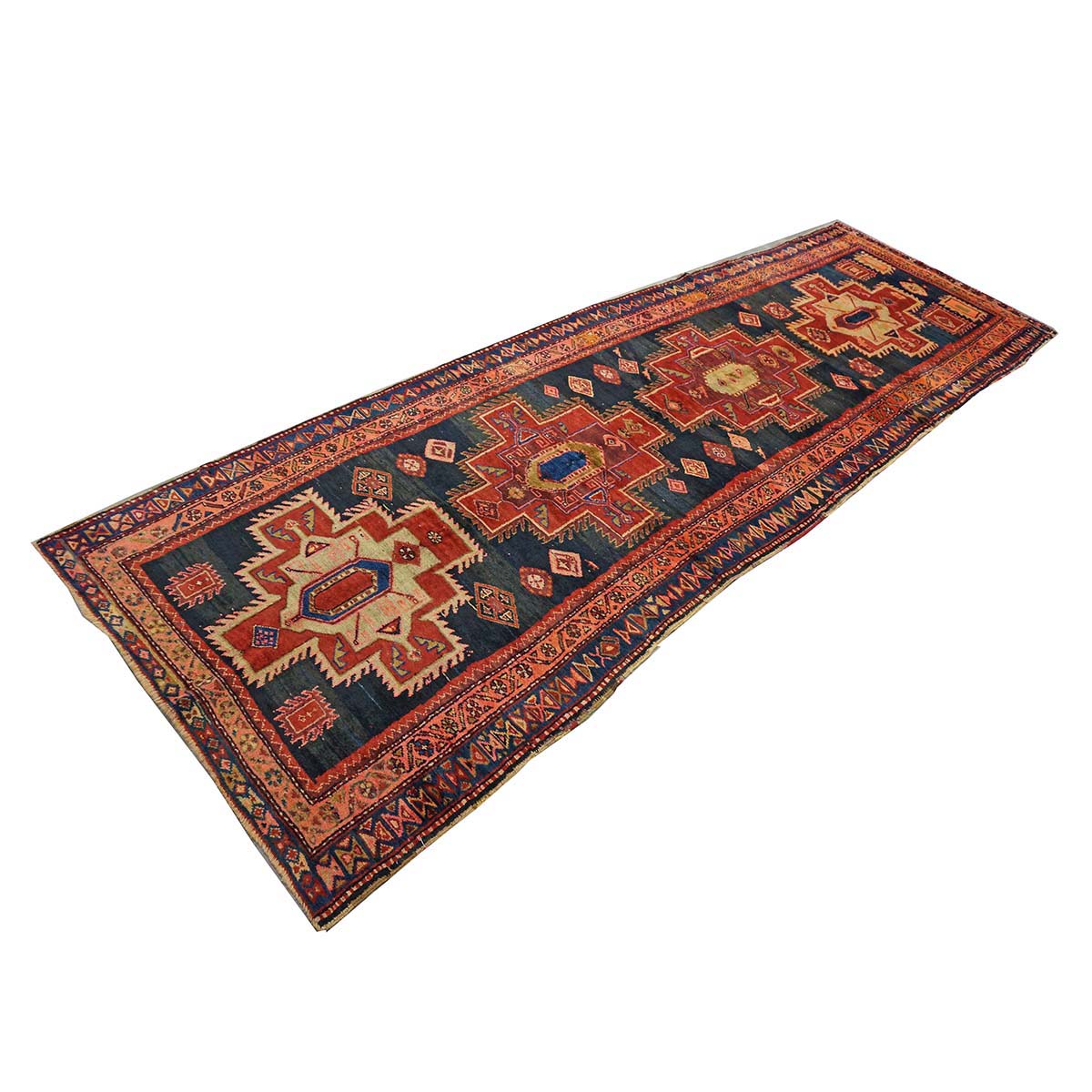 Antique Persian Meshkin Wool 4x13 Black & Red Handmade Gallery Rug #9902043