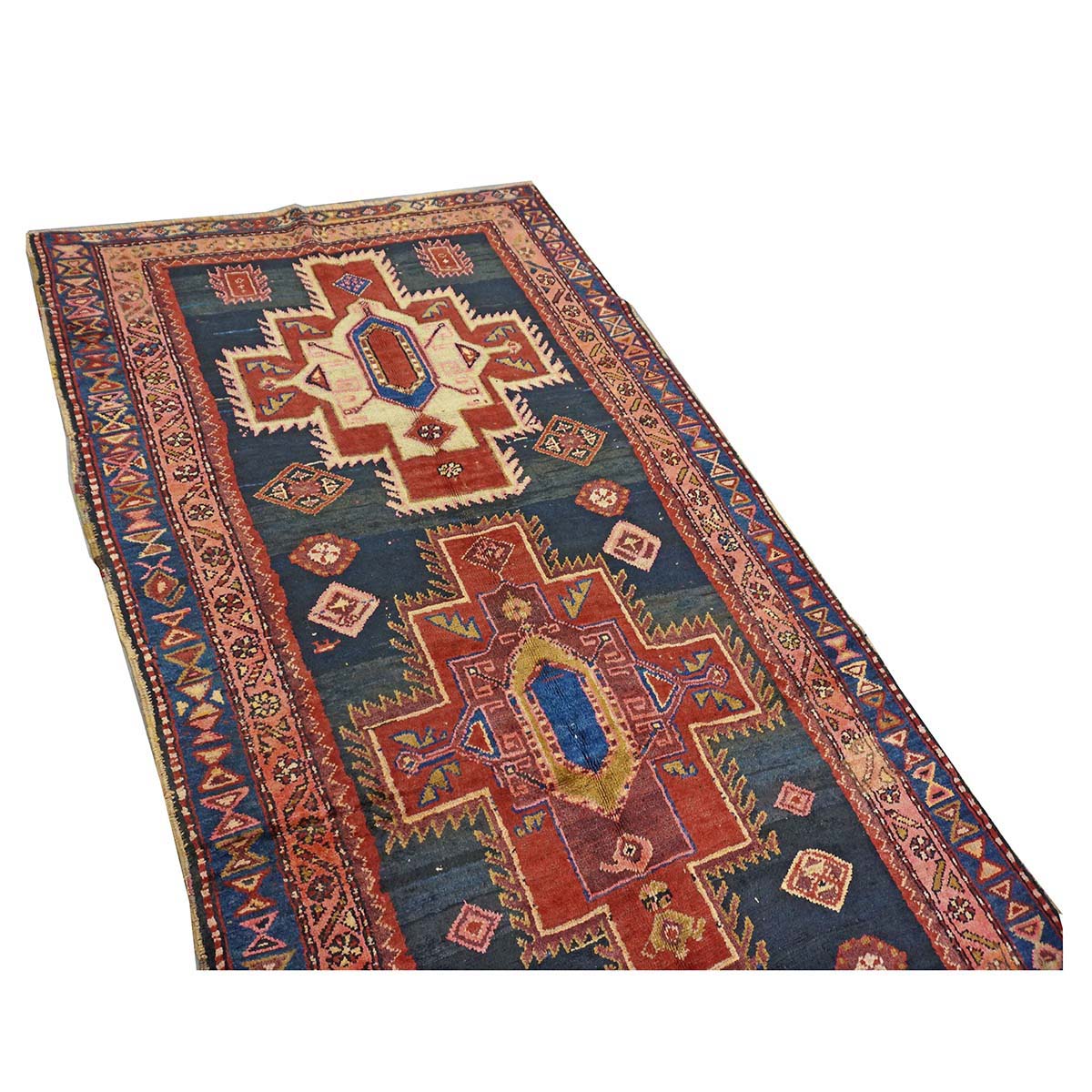 Antique Persian Meshkin Wool 4x13 Black & Red Handmade Gallery Rug #9902043