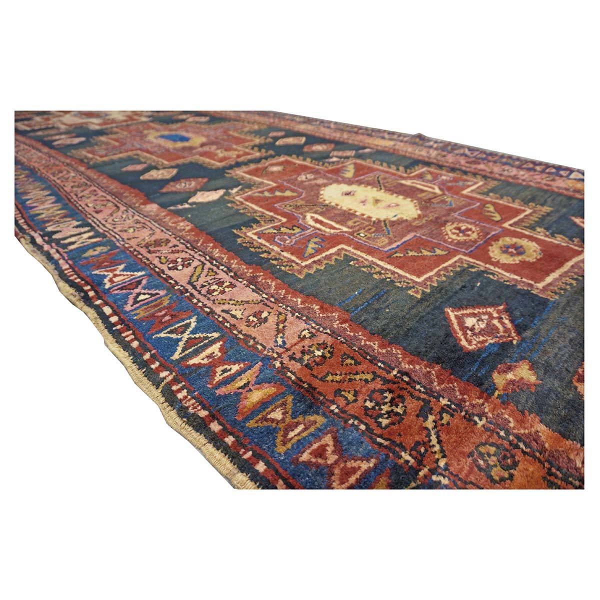 Antique Persian Meshkin Wool 4x13 Black & Red Handmade Gallery Rug #9902043