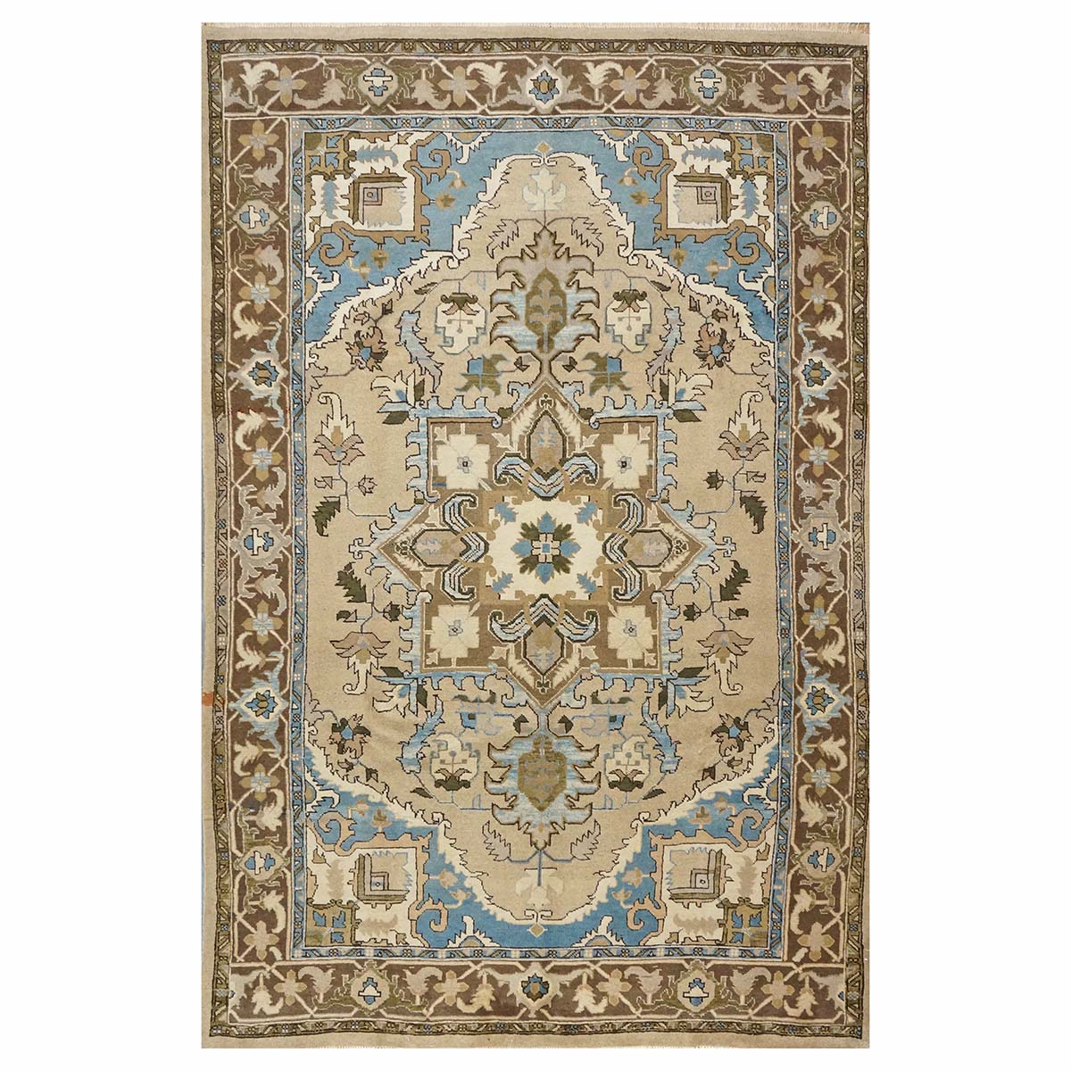 Persian Serapi Wool 7x10 Taupe, Light Blue & Brown Handmade Area Rug #9902069