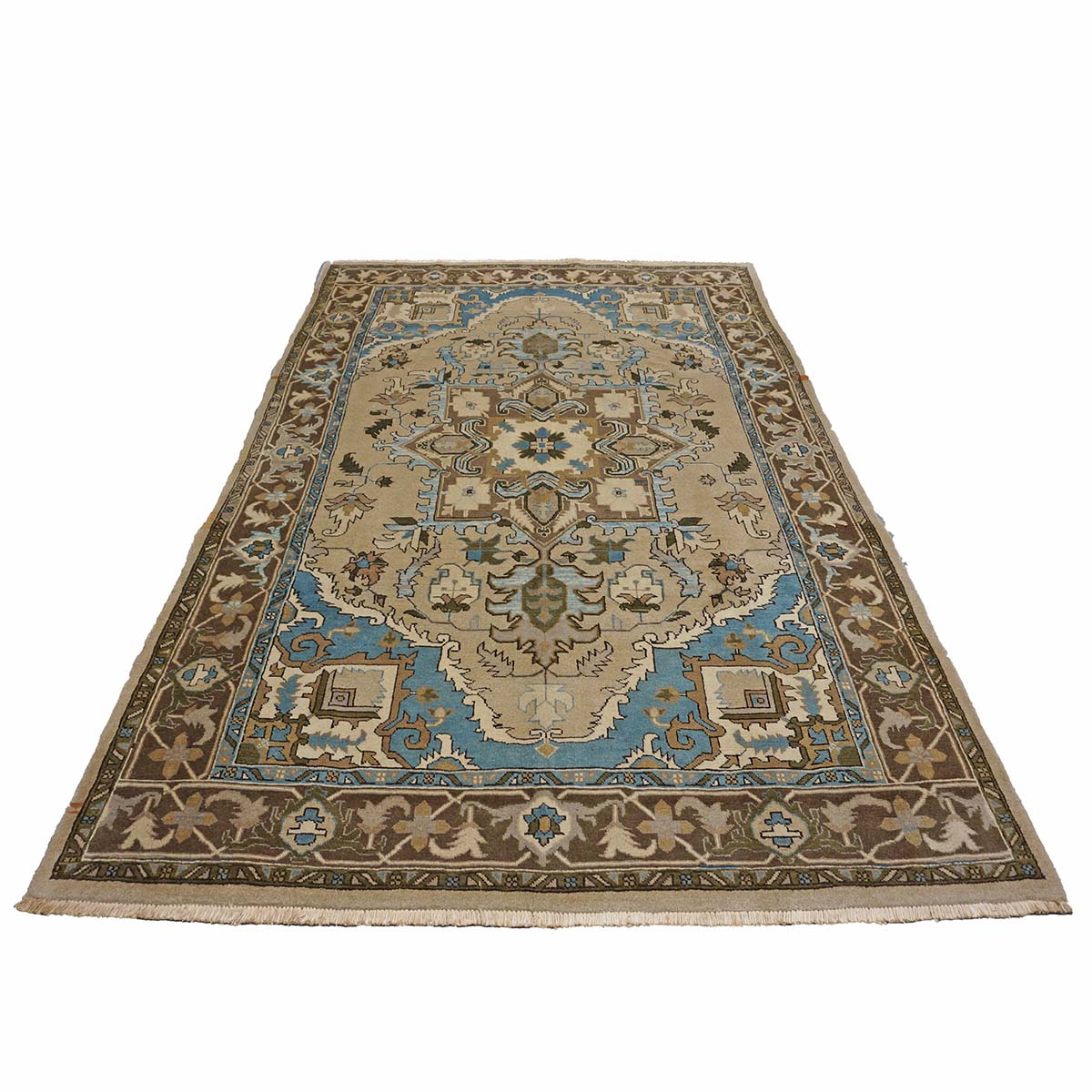 Persian Serapi Wool 7x10 Taupe, Light Blue & Brown Handmade Area Rug #9902069