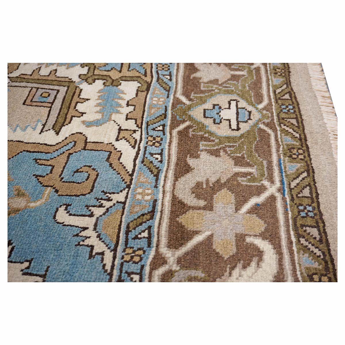 Persian Serapi Wool 7x10 Taupe, Light Blue & Brown Handmade Area Rug #9902069