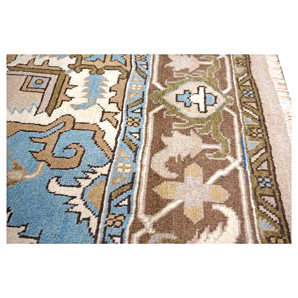 Persian Serapi Wool 7x10 Taupe, Light Blue & Brown Handmade Area Rug #9902069