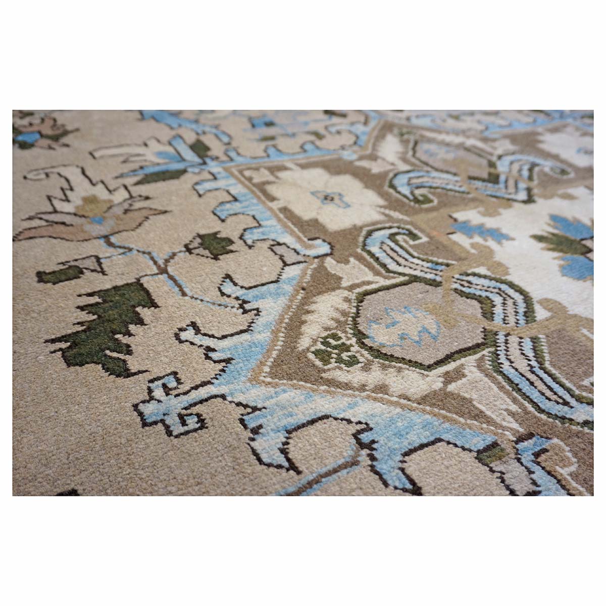 Persian Serapi Wool 7x10 Taupe, Light Blue & Brown Handmade Area Rug #9902069