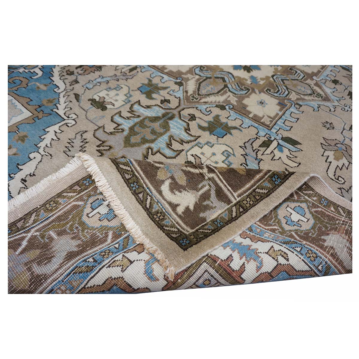 Persian Serapi Wool 7x10 Taupe, Light Blue & Brown Handmade Area Rug #9902069