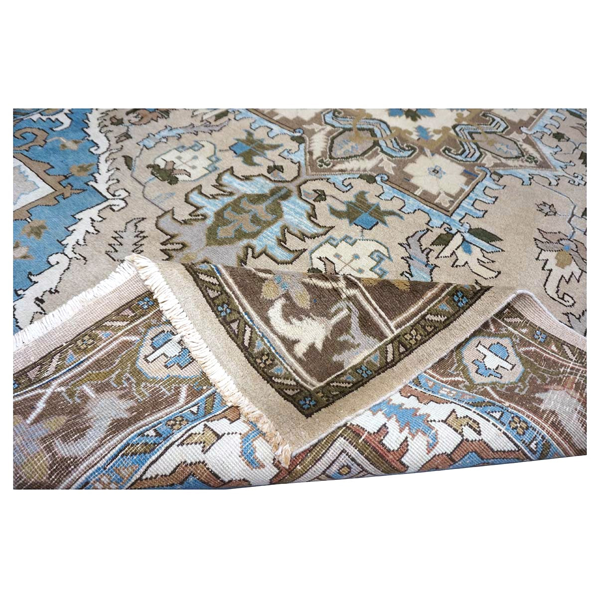 Persian Serapi Wool 7x10 Taupe, Light Blue & Brown Handmade Area Rug #9902069
