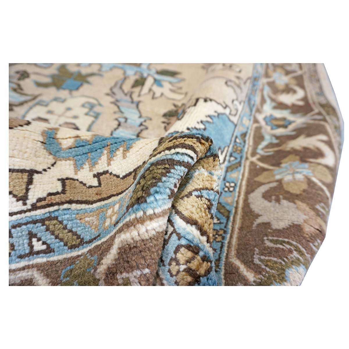 Persian Serapi Wool 7x10 Taupe, Light Blue & Brown Handmade Area Rug #9902069