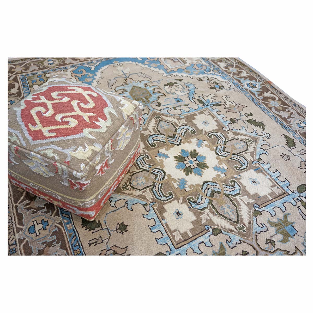 Persian Serapi Wool 7x10 Taupe, Light Blue & Brown Handmade Area Rug #9902069