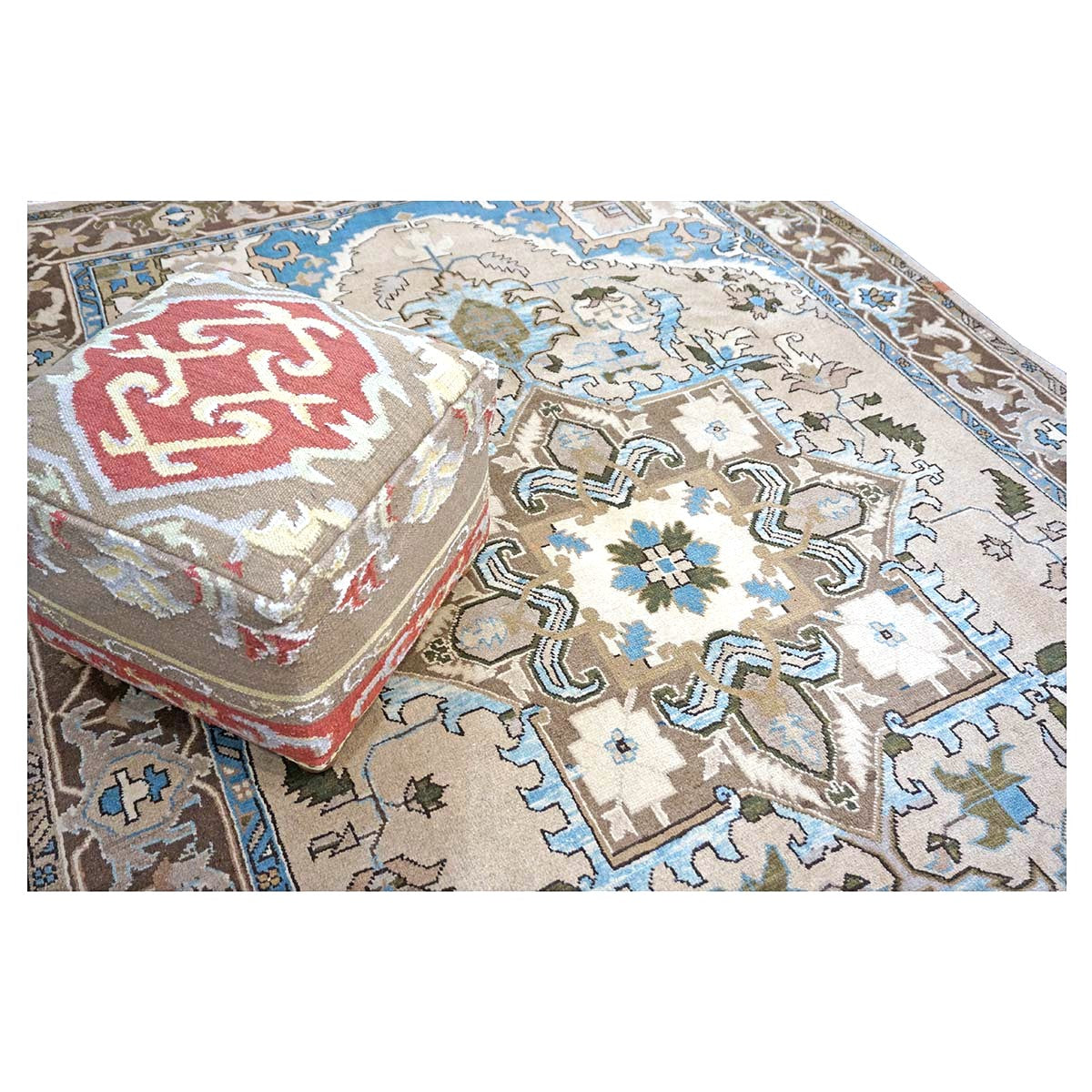 Persian Serapi Wool 7x10 Taupe, Light Blue & Brown Handmade Area Rug #9902069