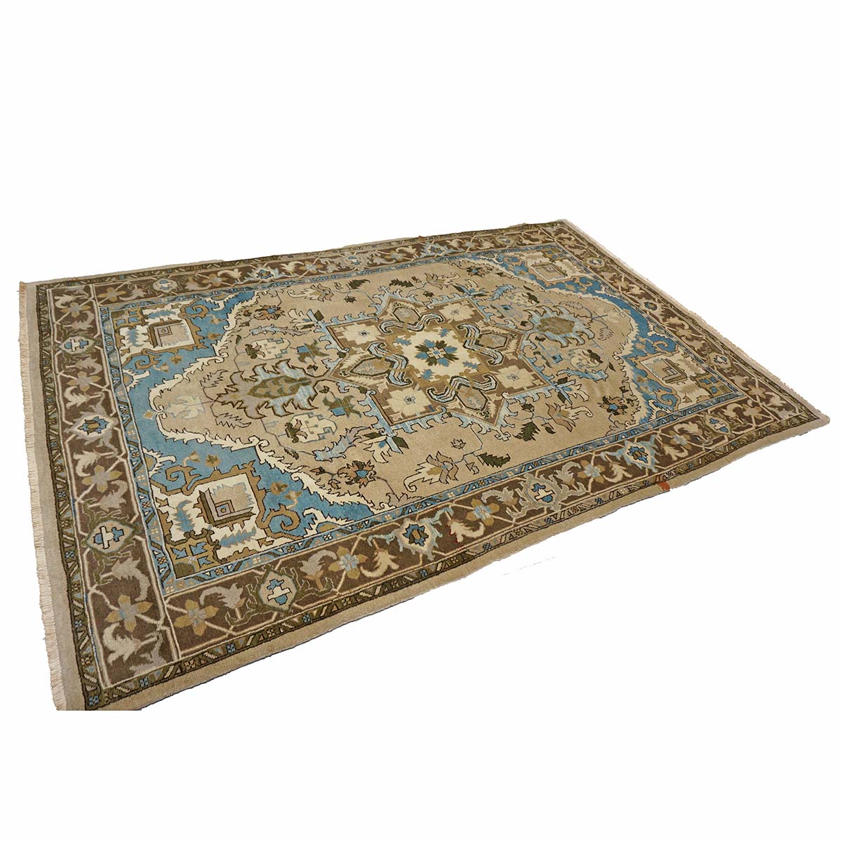 Persian Serapi Wool 7x10 Taupe, Light Blue & Brown Handmade Area Rug #9902069