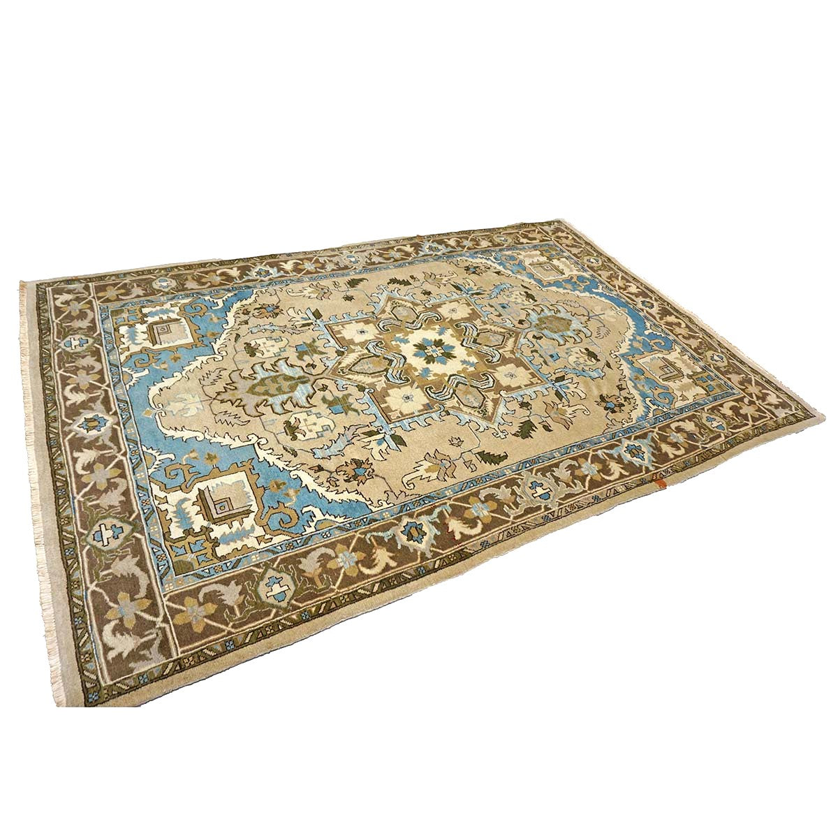 Persian Serapi Wool 7x10 Taupe, Light Blue & Brown Handmade Area Rug #9902069