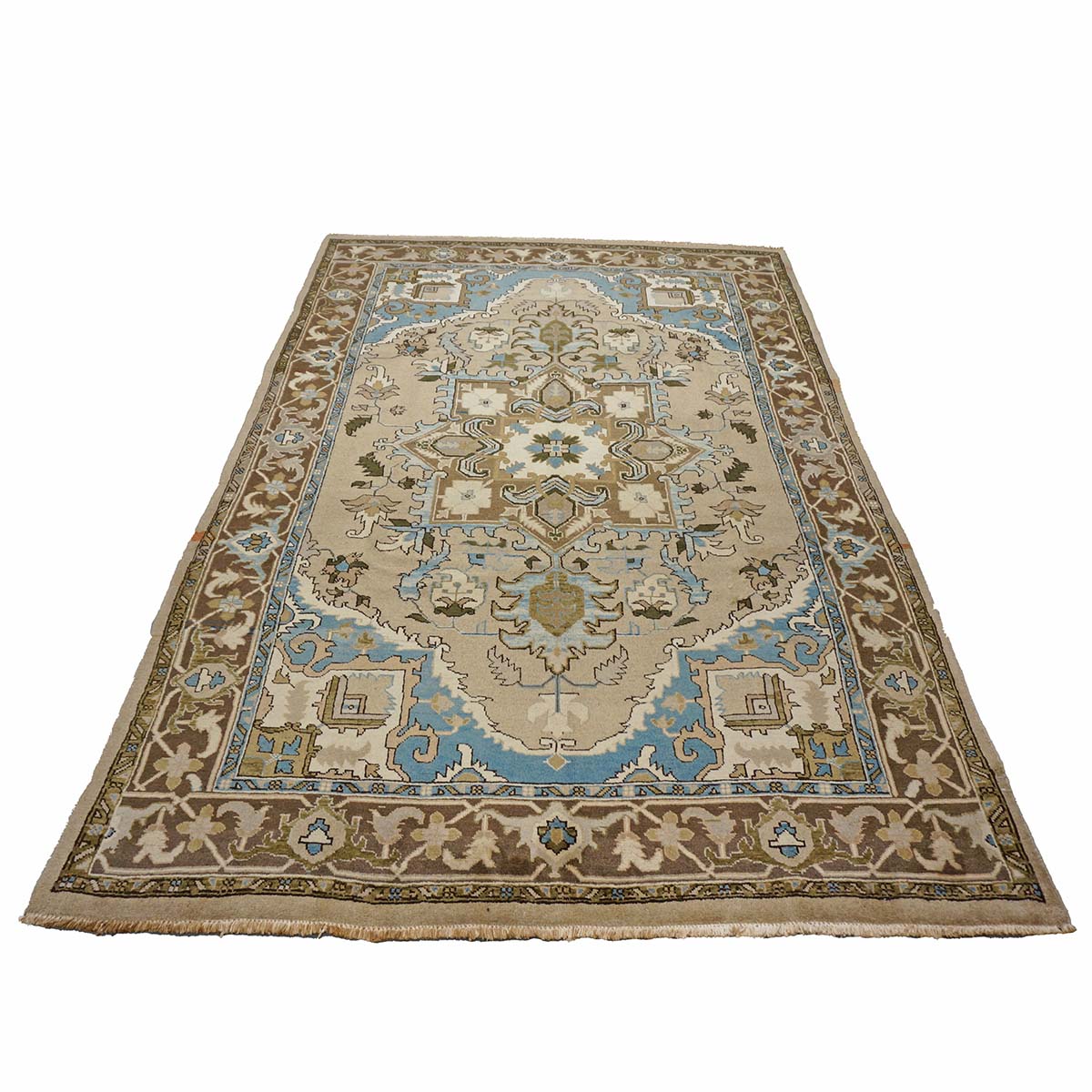 Persian Serapi Wool 7x10 Taupe, Light Blue & Brown Handmade Area Rug #9902069