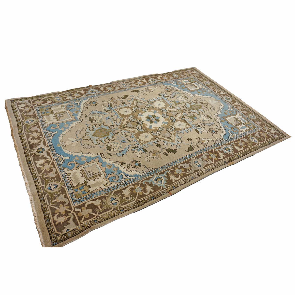 Persian Serapi Wool 7x10 Taupe, Light Blue & Brown Handmade Area Rug #9902069