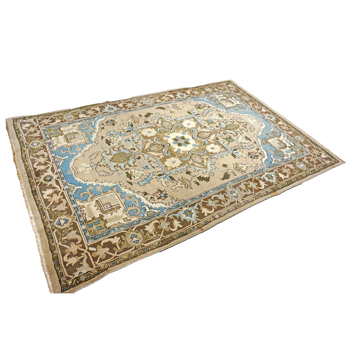 Persian Serapi Wool 7x10 Taupe, Light Blue & Brown Handmade Area Rug #9902069