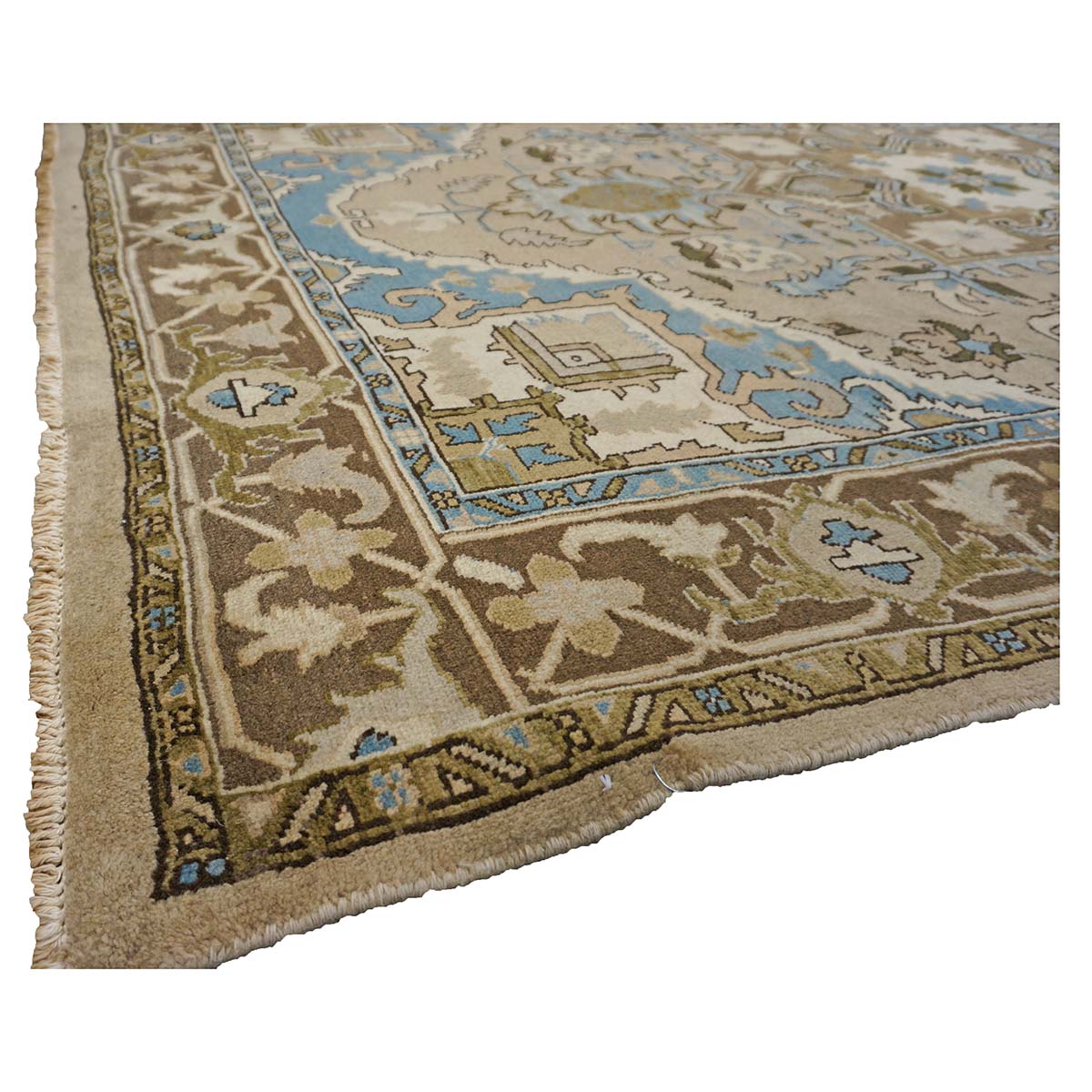 Persian Serapi Wool 7x10 Taupe, Light Blue & Brown Handmade Area Rug #9902069