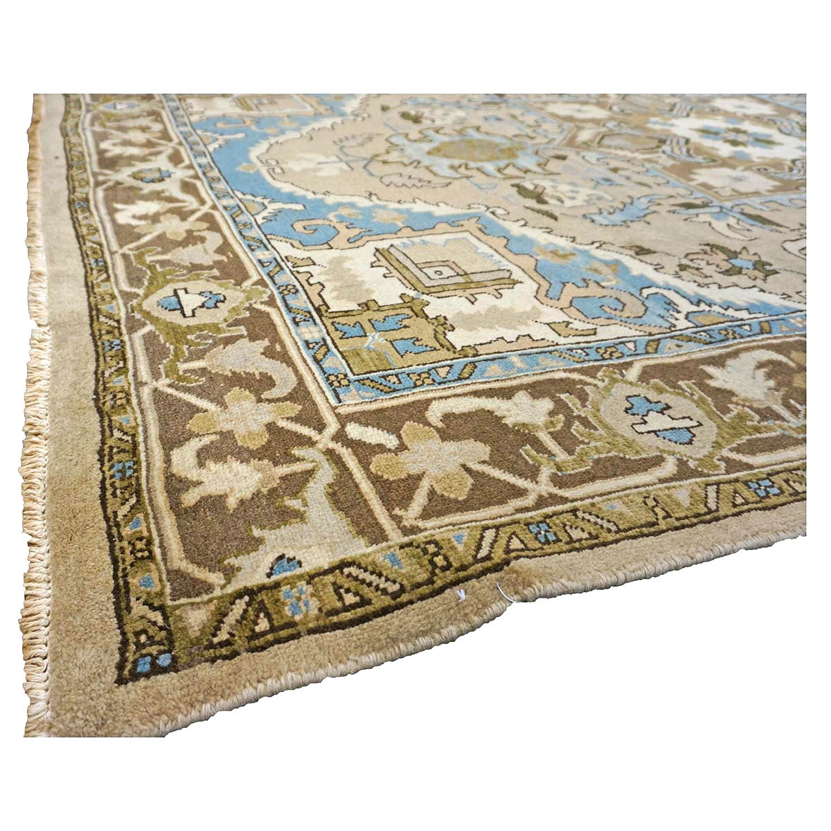 Persian Serapi Wool 7x10 Taupe, Light Blue & Brown Handmade Area Rug #9902069