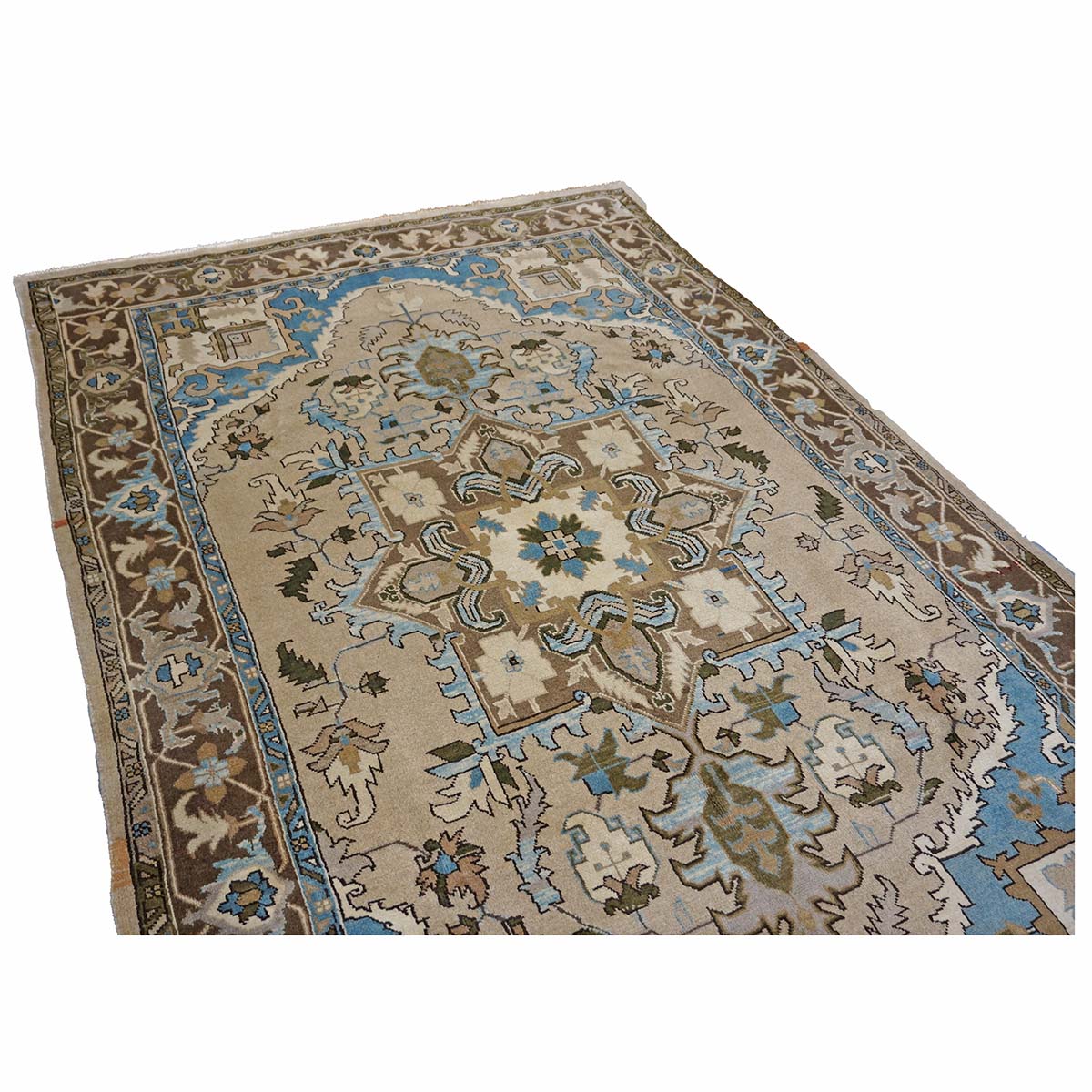 Persian Serapi Wool 7x10 Taupe, Light Blue & Brown Handmade Area Rug #9902069