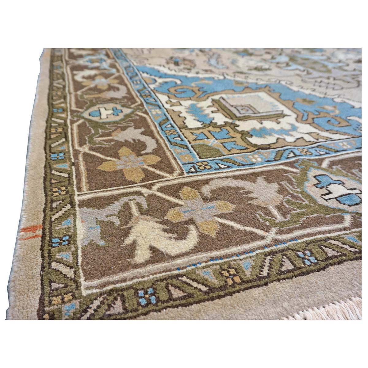 Persian Serapi Wool 7x10 Taupe, Light Blue & Brown Handmade Area Rug #9902069