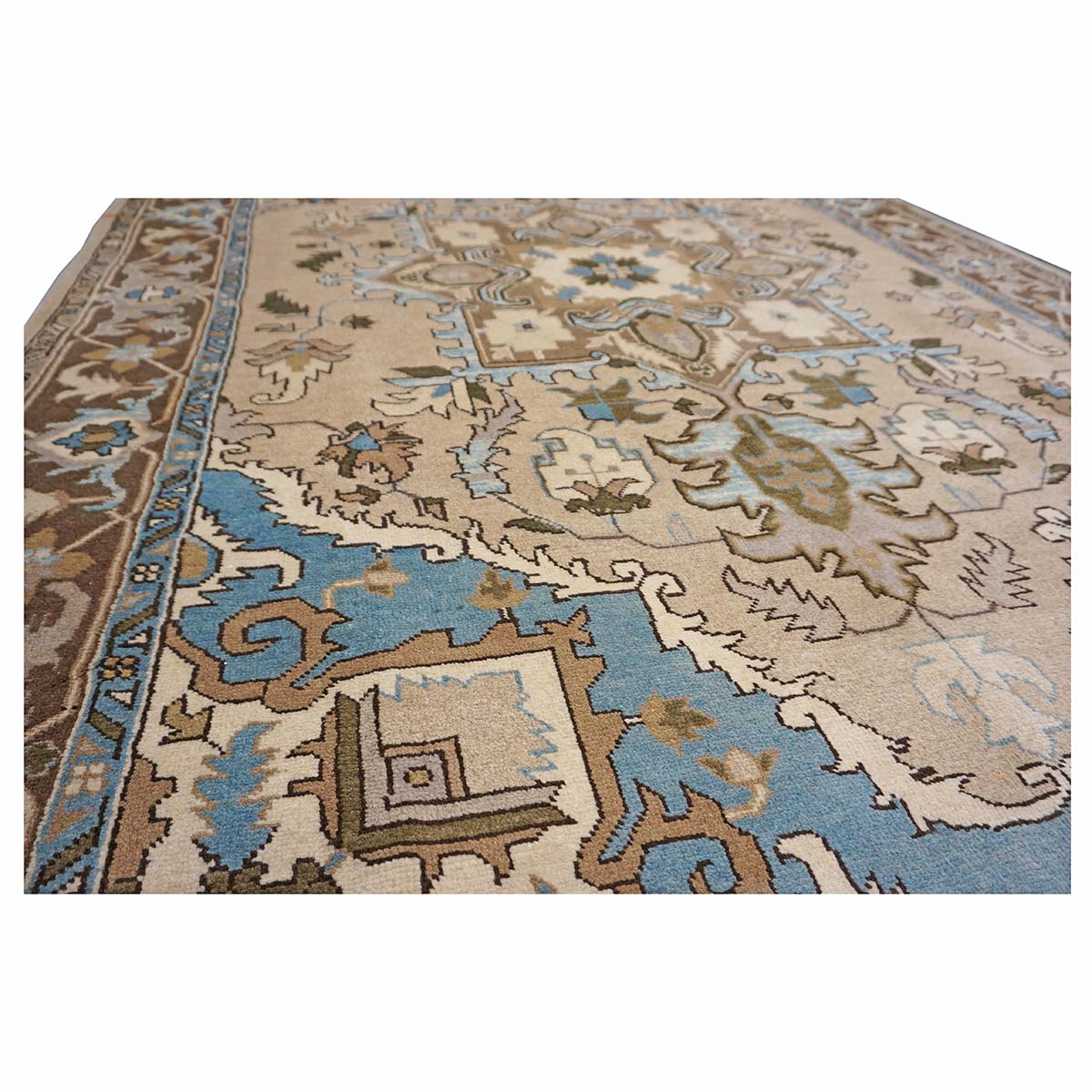 Persian Serapi Wool 7x10 Taupe, Light Blue & Brown Handmade Area Rug #9902069
