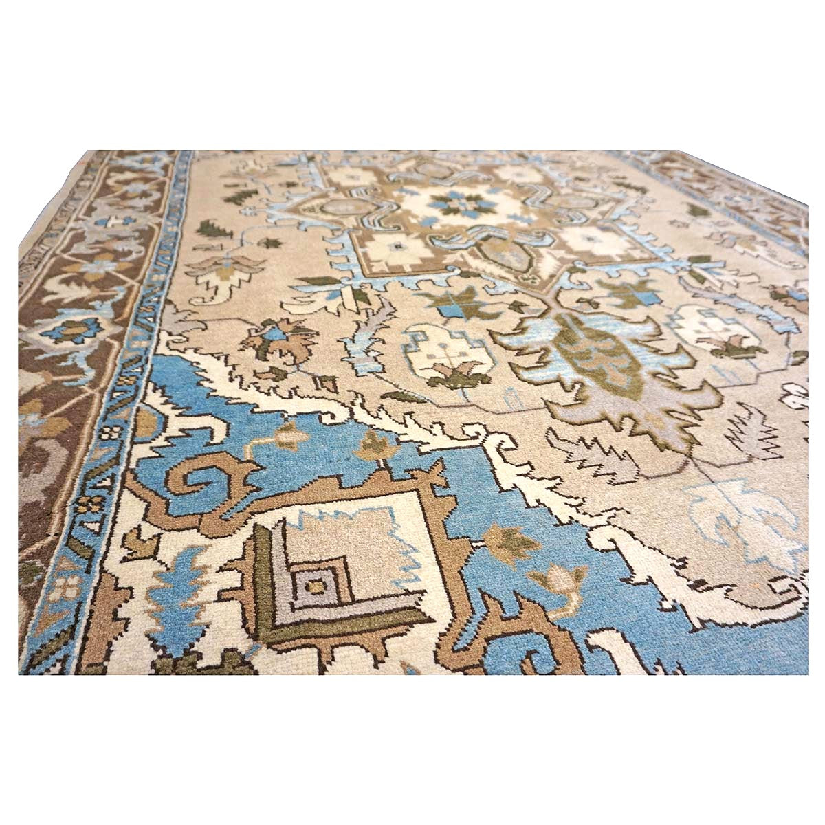 Persian Serapi Wool 7x10 Taupe, Light Blue & Brown Handmade Area Rug #9902069