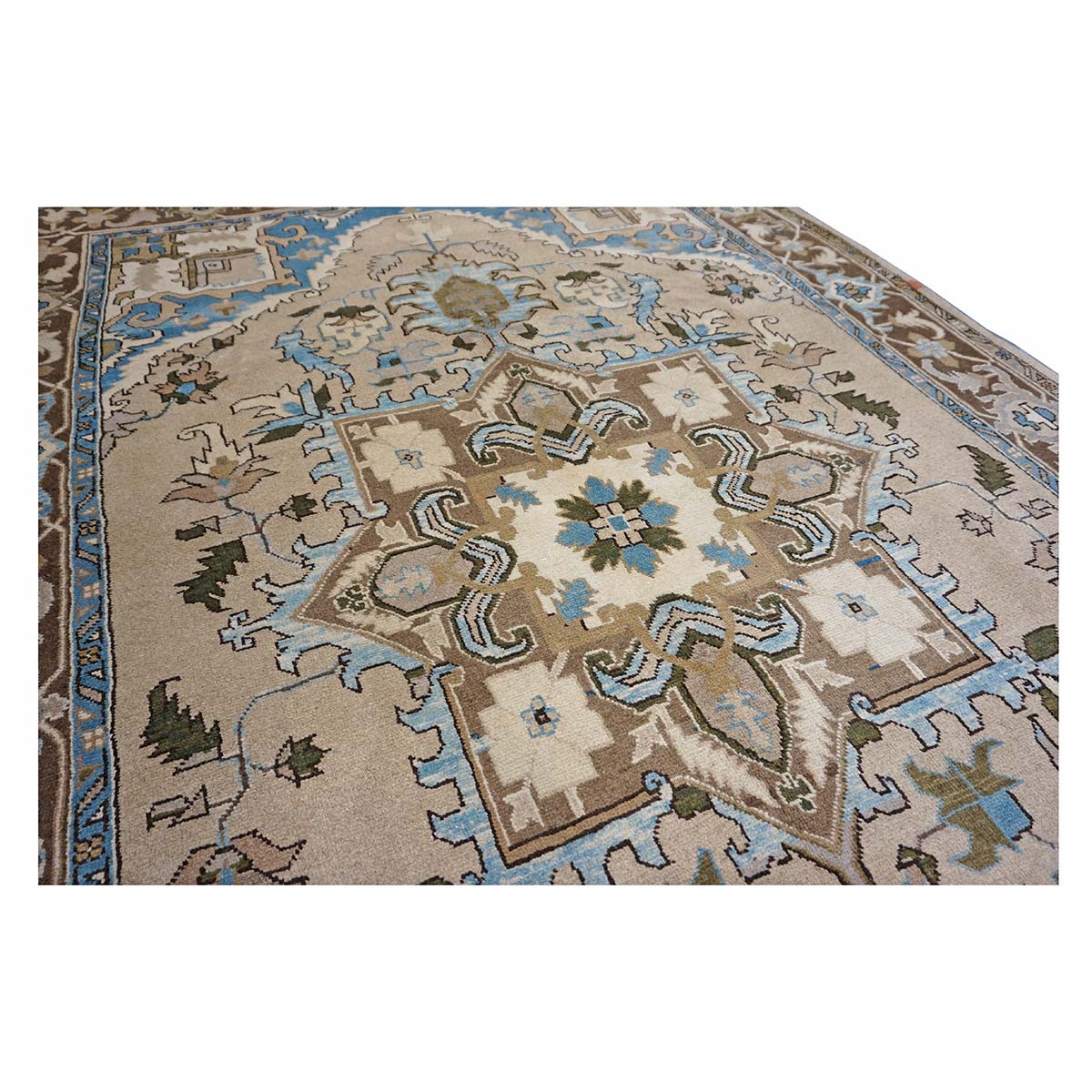 Persian Serapi Wool 7x10 Taupe, Light Blue & Brown Handmade Area Rug #9902069