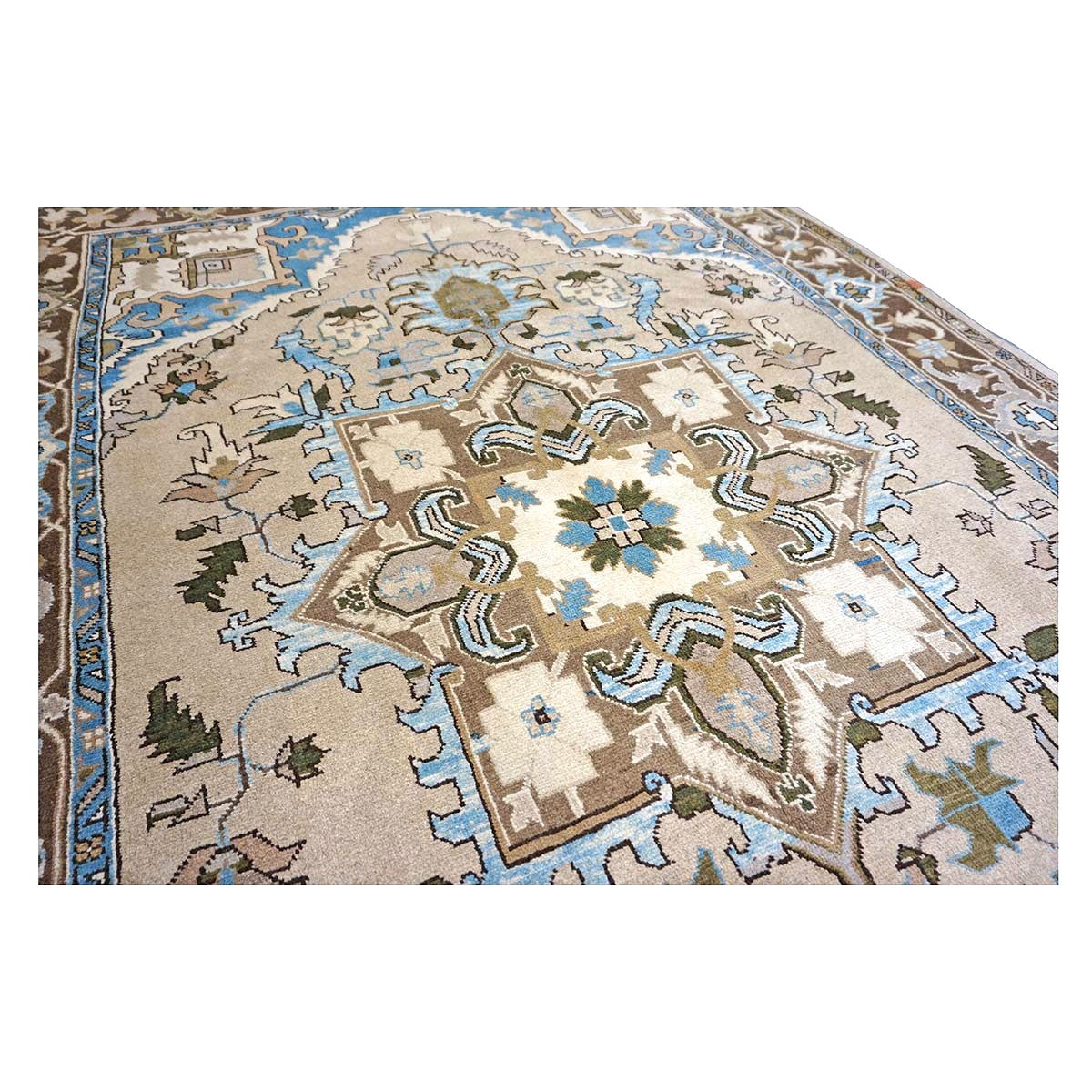 Persian Serapi Wool 7x10 Taupe, Light Blue & Brown Handmade Area Rug #9902069
