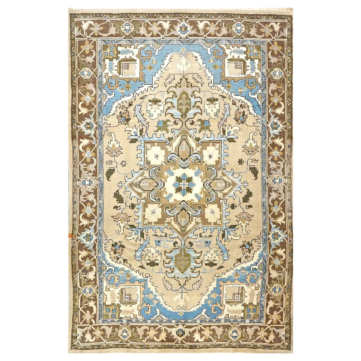 Persian Serapi Wool 7x10 Taupe, Light Blue & Brown Handmade Area Rug #9902069