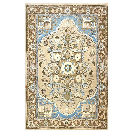 Persian Serapi Wool 7x10 Taupe, Light Blue & Brown Handmade Area Rug #9902069