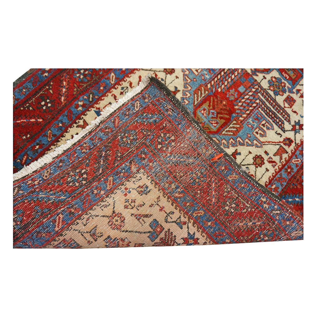 Persian Heriz Wool 3x15 Ivory, Red & Light Blue Handmade Runner Rug #9902071