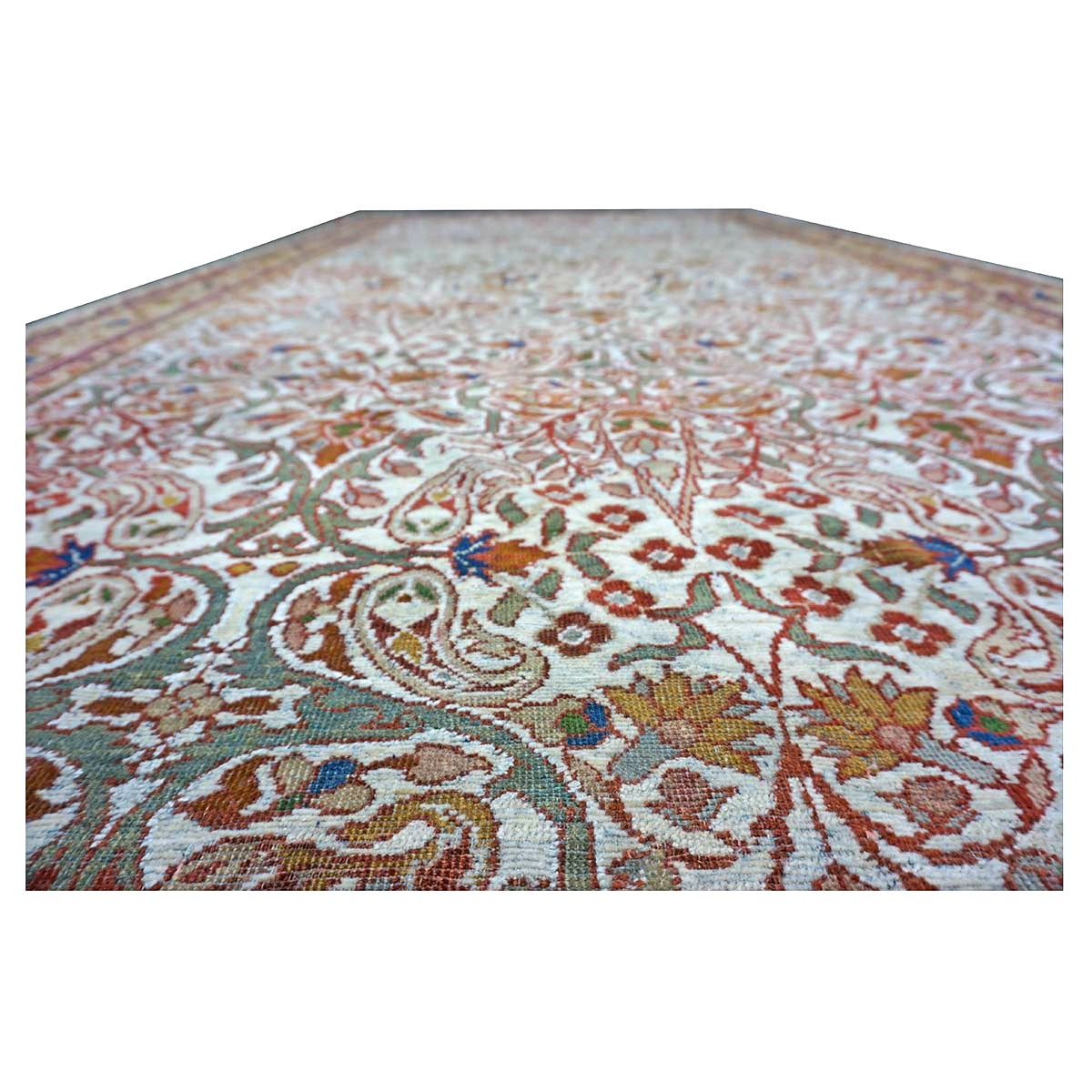 Antique Persian Farahan Wool 6x12 Ivory, Tan & Red Handmade Gallery Rug #9902080