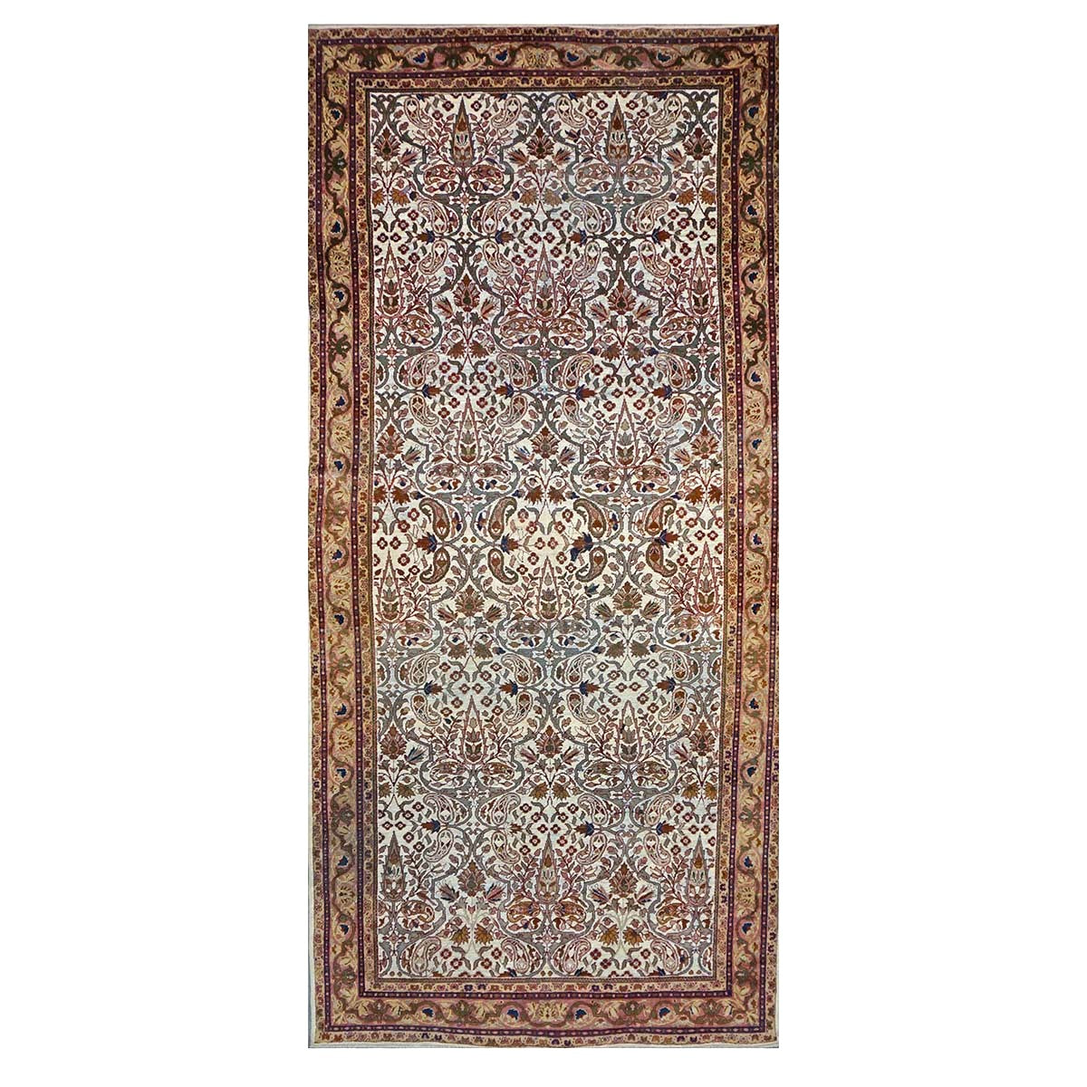 Antique Persian Farahan Wool 6x12 Ivory, Tan & Red Handmade Gallery Rug #9902080