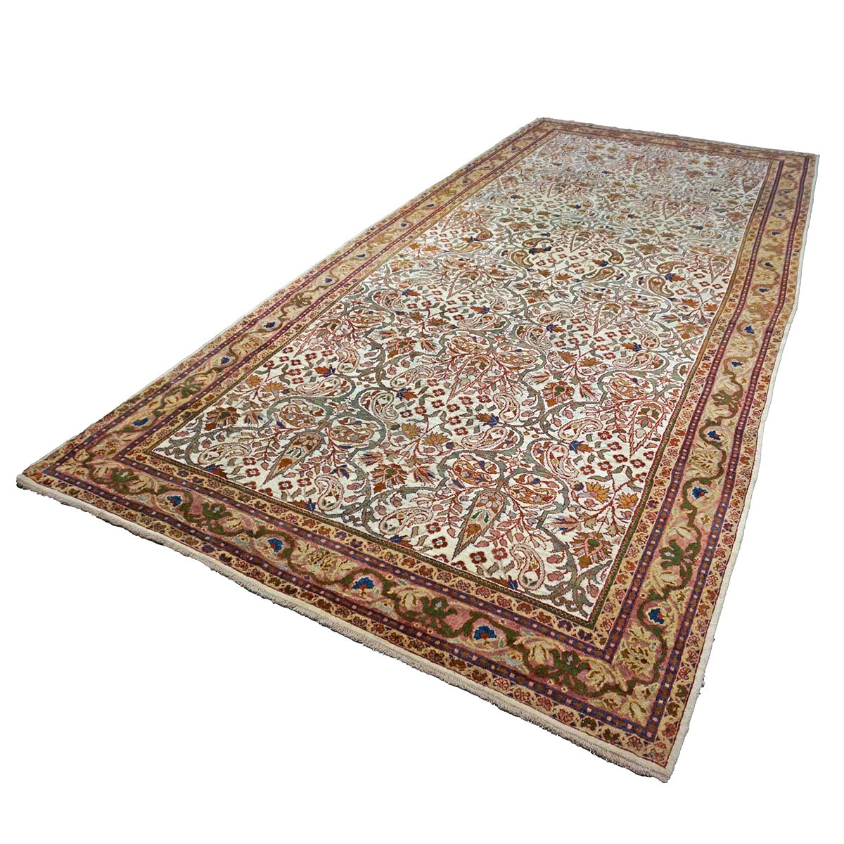 Antique Persian Farahan Wool 6x12 Ivory, Tan & Red Handmade Gallery Rug #9902080