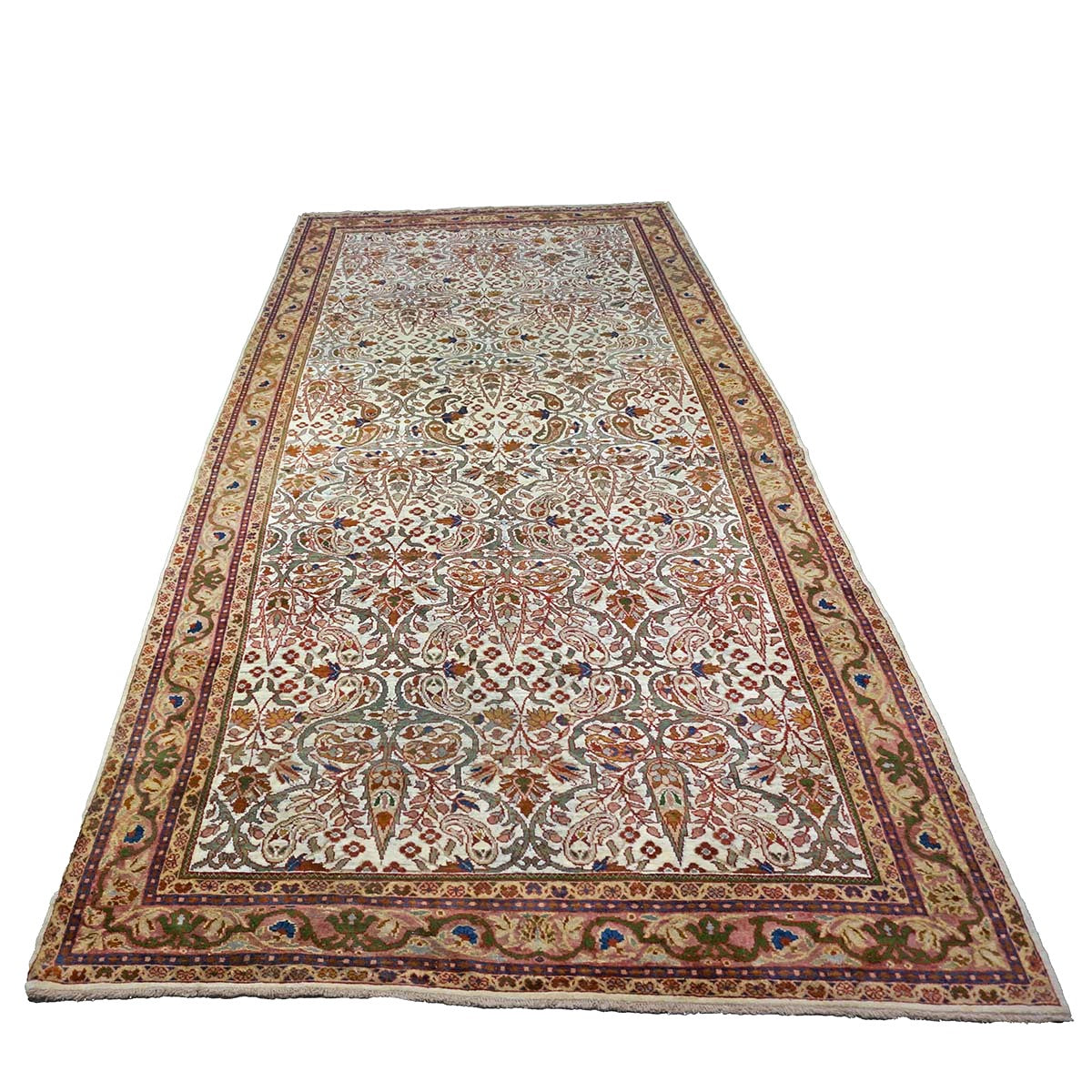 Antique Persian Farahan Wool 6x12 Ivory, Tan & Red Handmade Gallery Rug #9902080