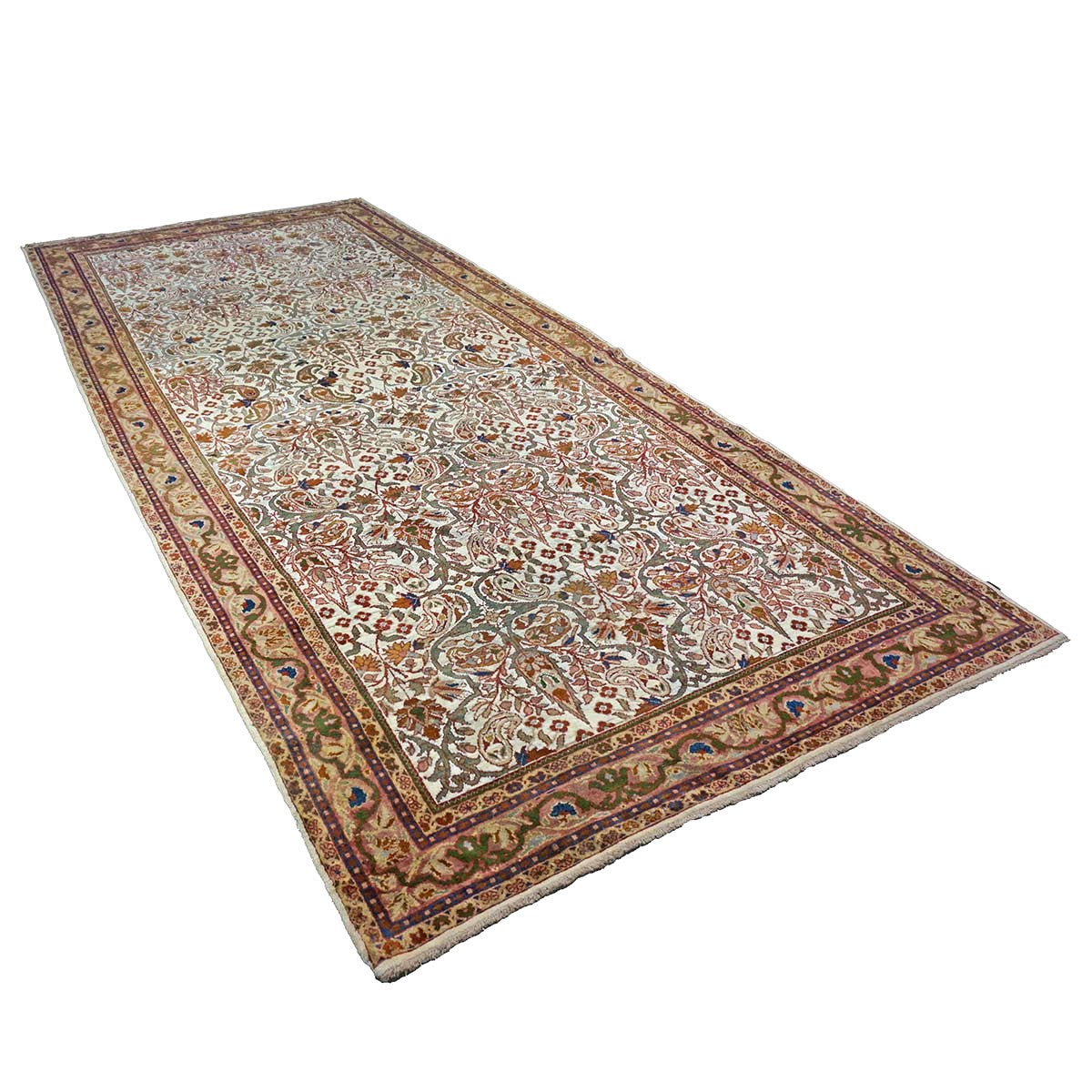 Antique Persian Farahan Wool 6x12 Ivory, Tan & Red Handmade Gallery Rug #9902080
