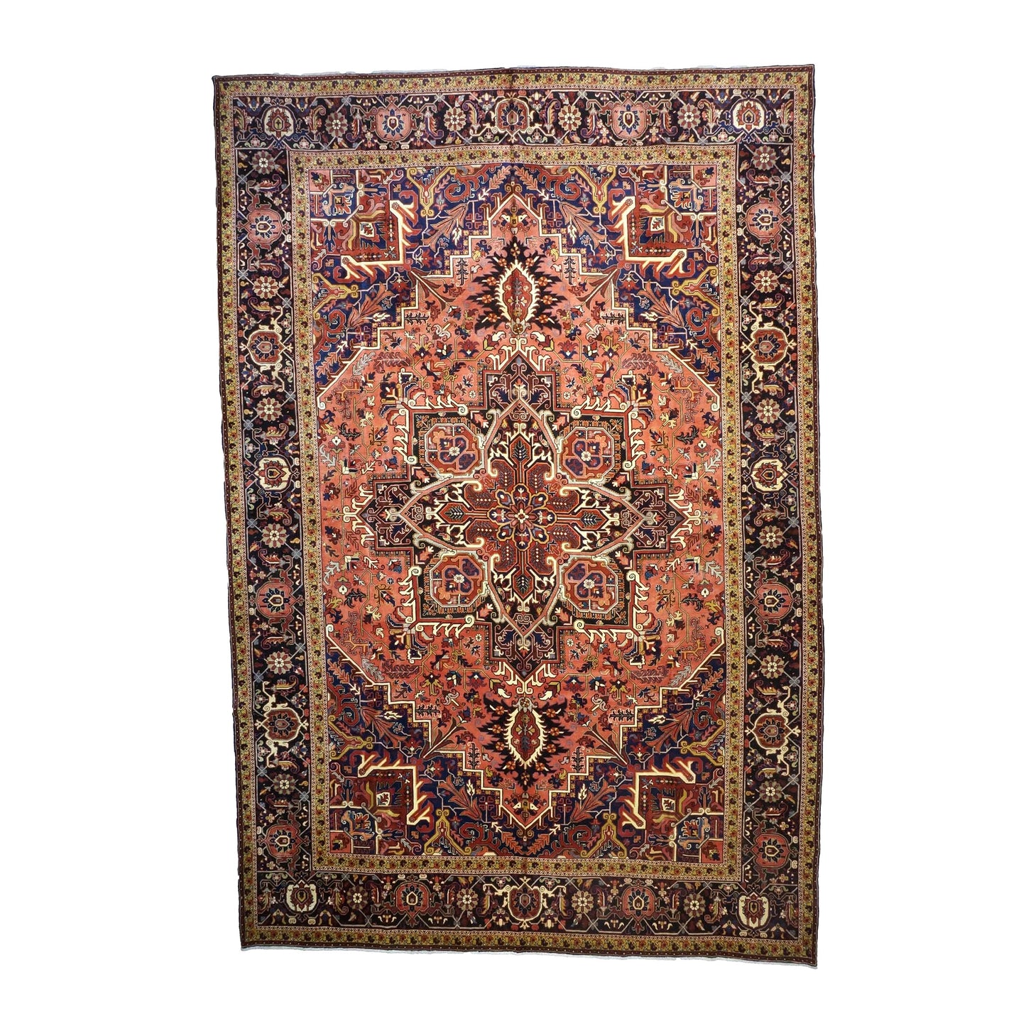 Vintage Persian Heriz Wool 13x20 Red, Orange & Black Handmade Oversized Area Rug #9902086