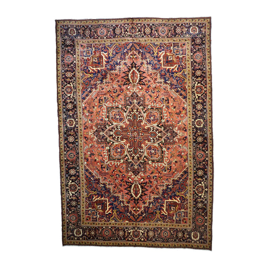 Vintage Persian Heriz Wool 13x20 Red, Orange & Black Handmade Oversized Area Rug #9902086